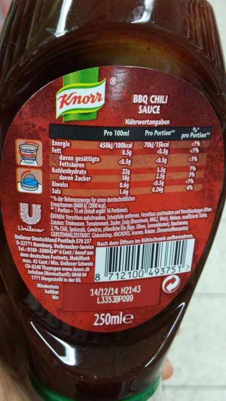 Knorr - Sauce, BBQ Chili, feurige | Kalorien, Nährwerte