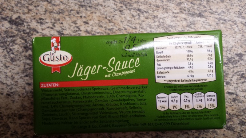 Le Gusto - Jäger-Sauce | Kalorien, Nährwerte, Produktdaten