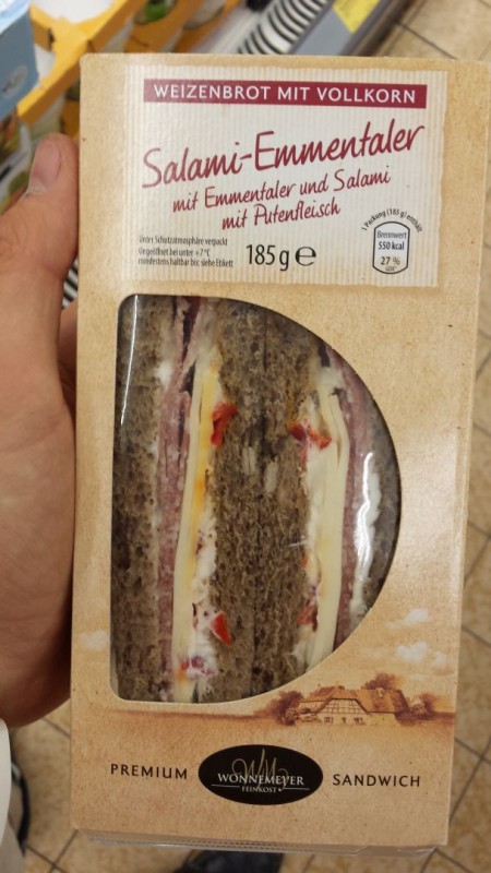 Wonnemeyer Feinkost - Sandwich, Salami-Emmentaler (Weizenbrot mit Vollkorn)